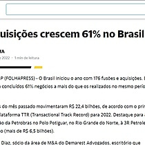 Fuses e aquisies crescem 61% no Brasil em janeiro